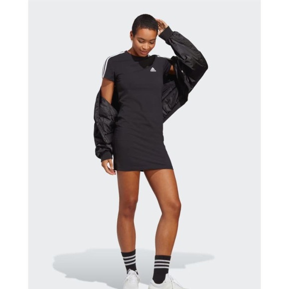 adidas Originals Dresses & Skirts - NWOT Adidas Essentials 3-Stripe Single Jersey Fitted T-Shirt Dress in Olive